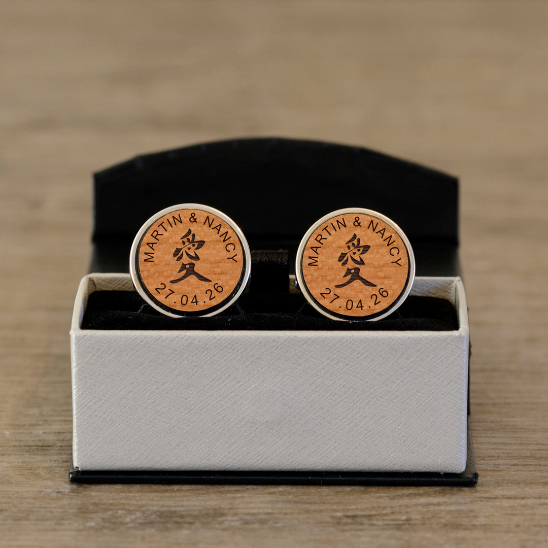 Personalised Feng Shui Love Cherry Wood Cufflinks