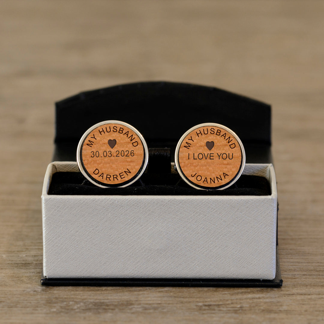 Personalised My Husband Cherry Wood Cufflinks