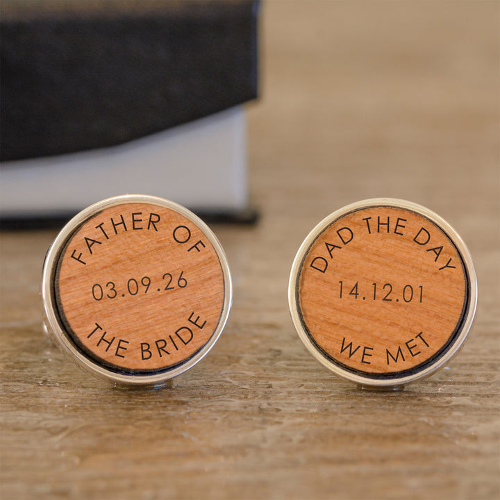 Personalised Cherry Wood Cufflinks - Father of the Bride or Groom