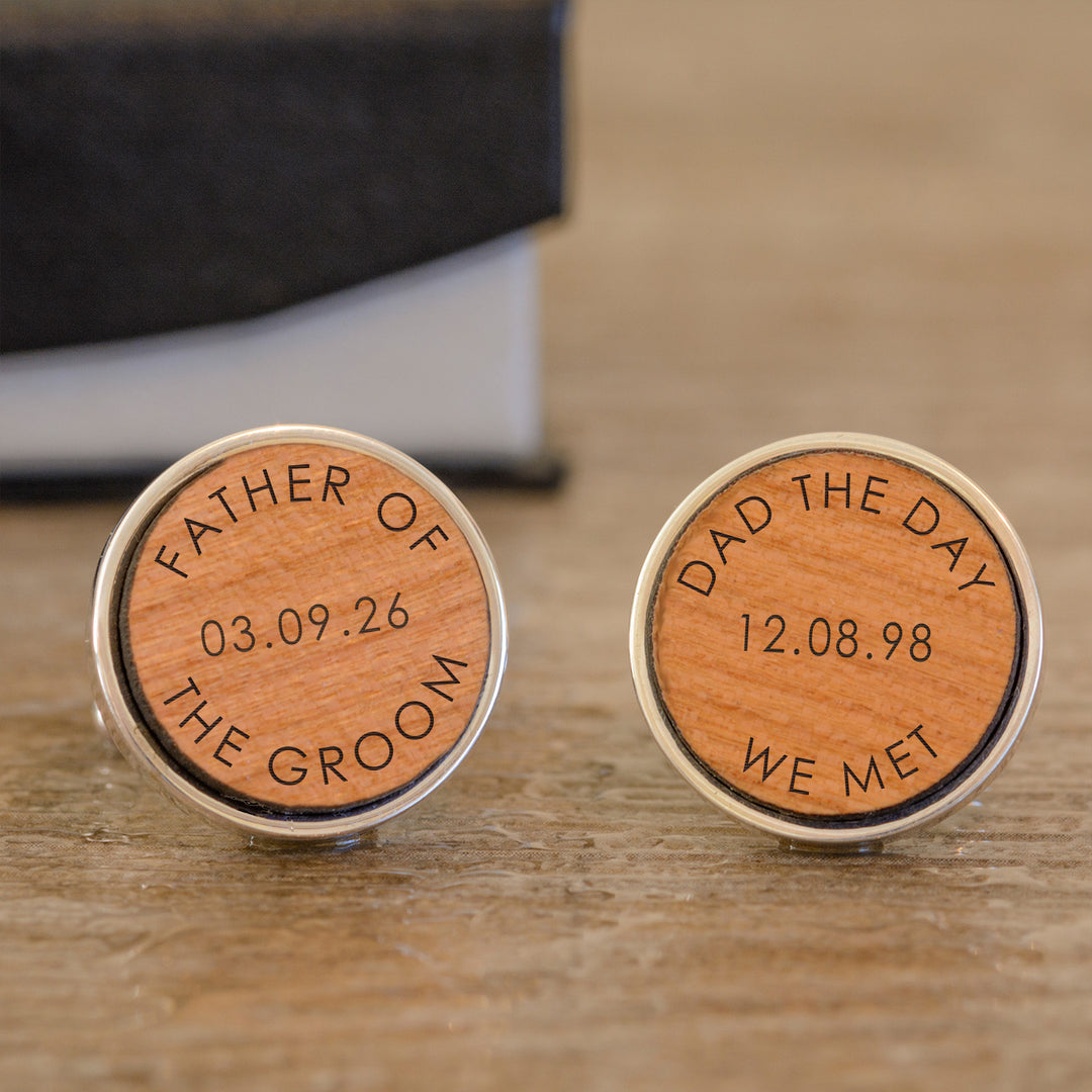 Personalised Cherry Wood Cufflinks - Father of the Bride or Groom