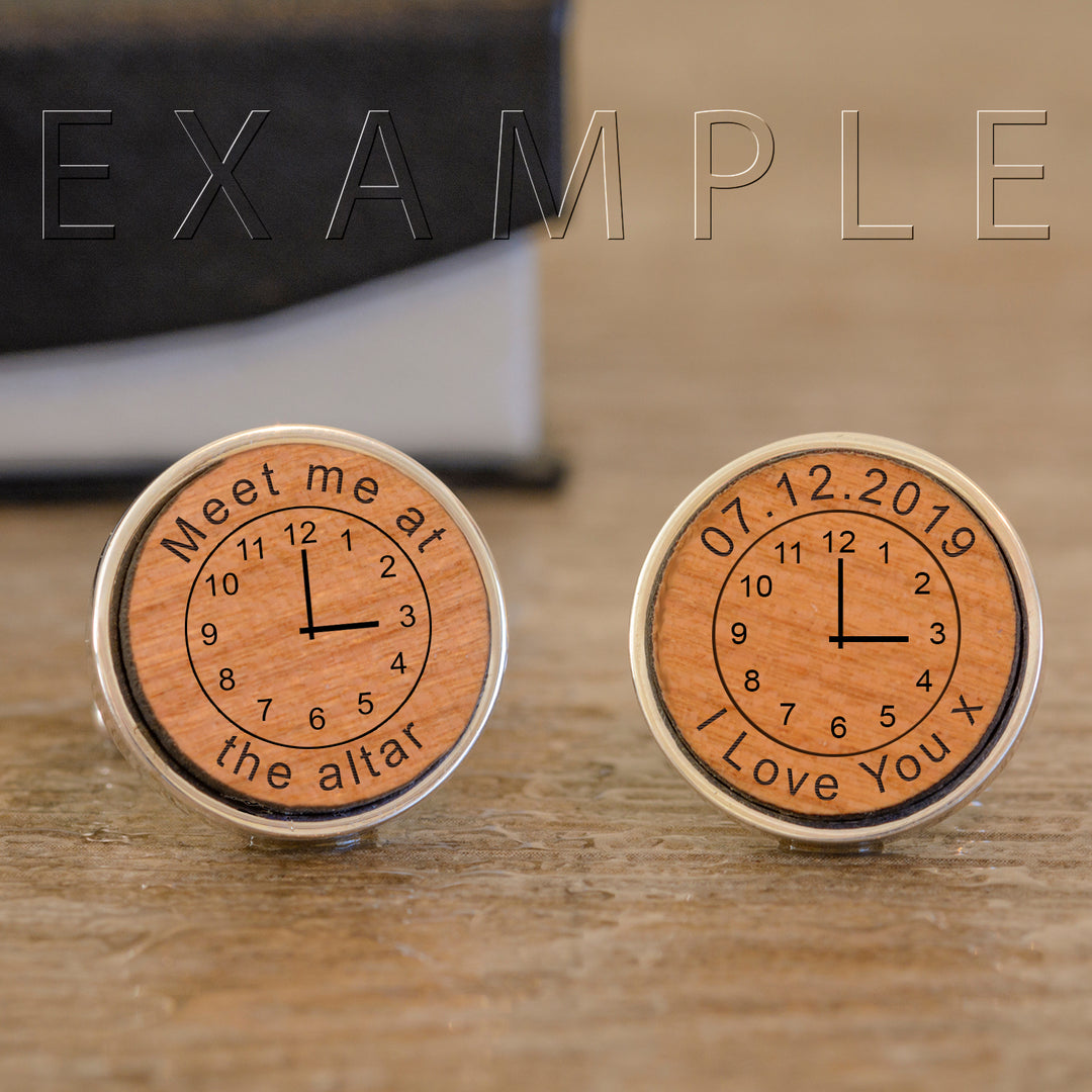 Personalised Any Message Time Cufflinks with Cherry Wood