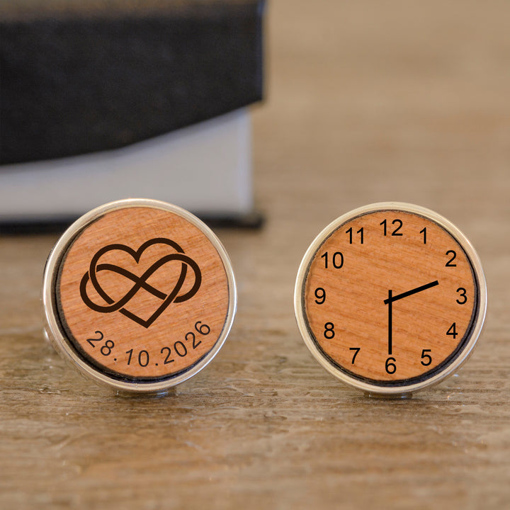 Personalised Heart Infinity Cufflinks with Date &amp; Time