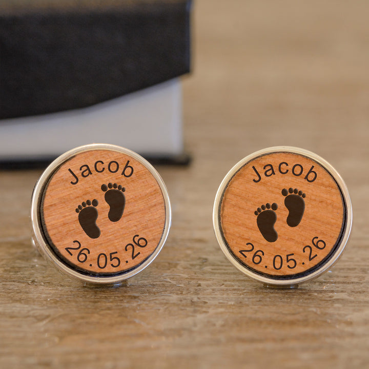 Personalised New Daddy Cherry Wood Cufflinks