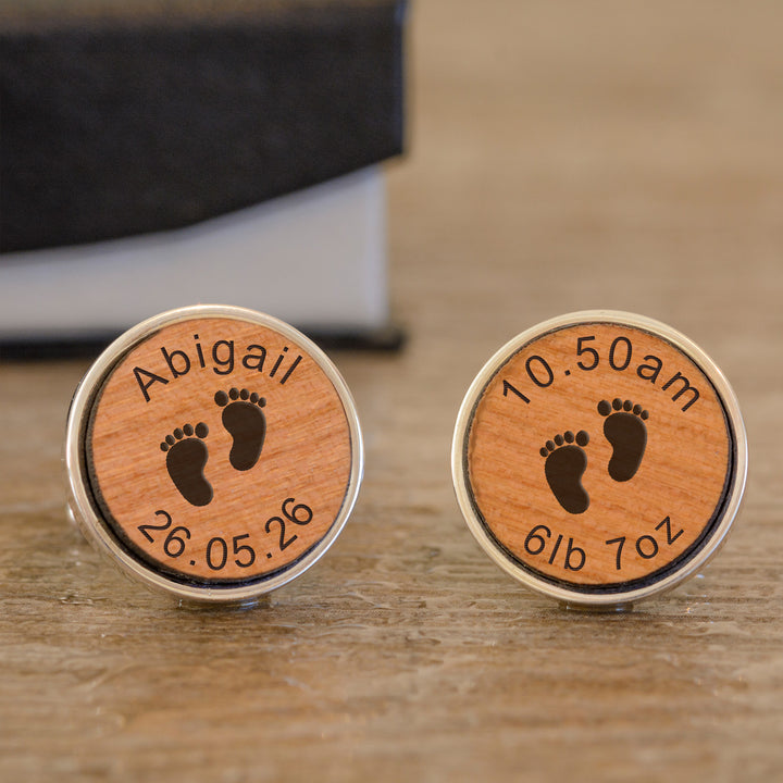 Personalised New Daddy Cherry Wood Cufflinks