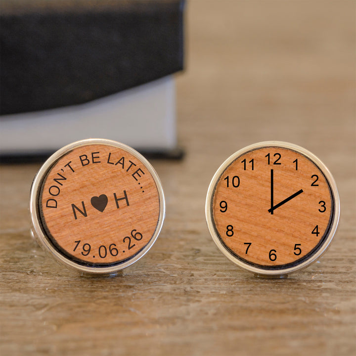Personalised Wedding Time Cufflinks in Cherry Wood