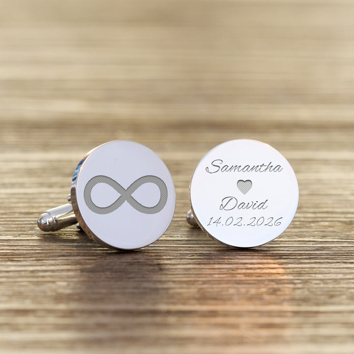 Personalised Infinity Cufflinks with Two Names and Date