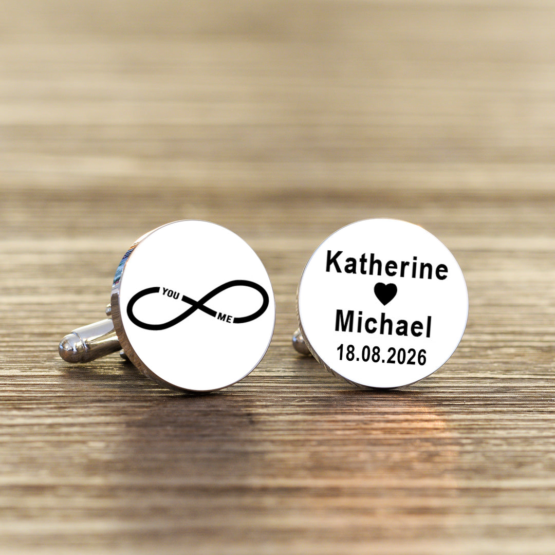 Personalised You &amp; Me Infinity Cufflinks in Silver Finish