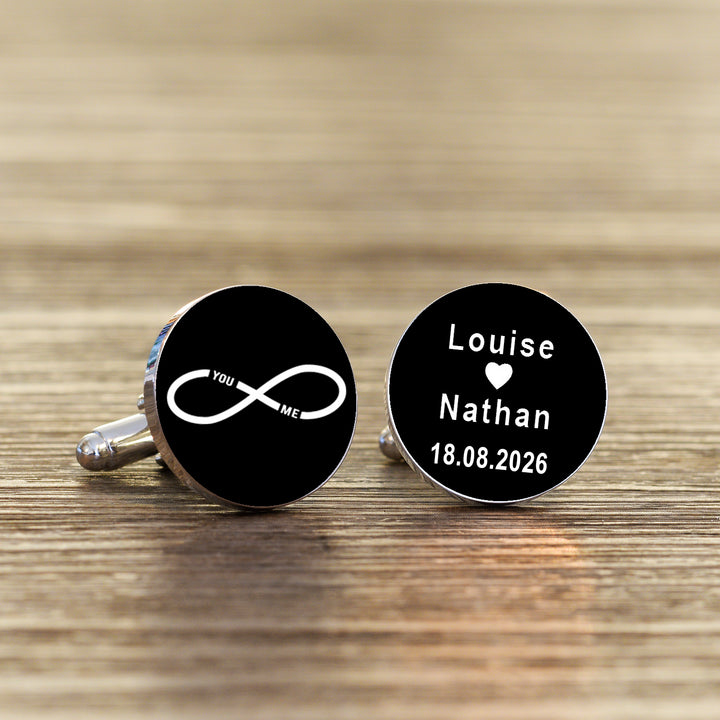 Personalised You &amp; Me Infinity Cufflinks in Silver Finish