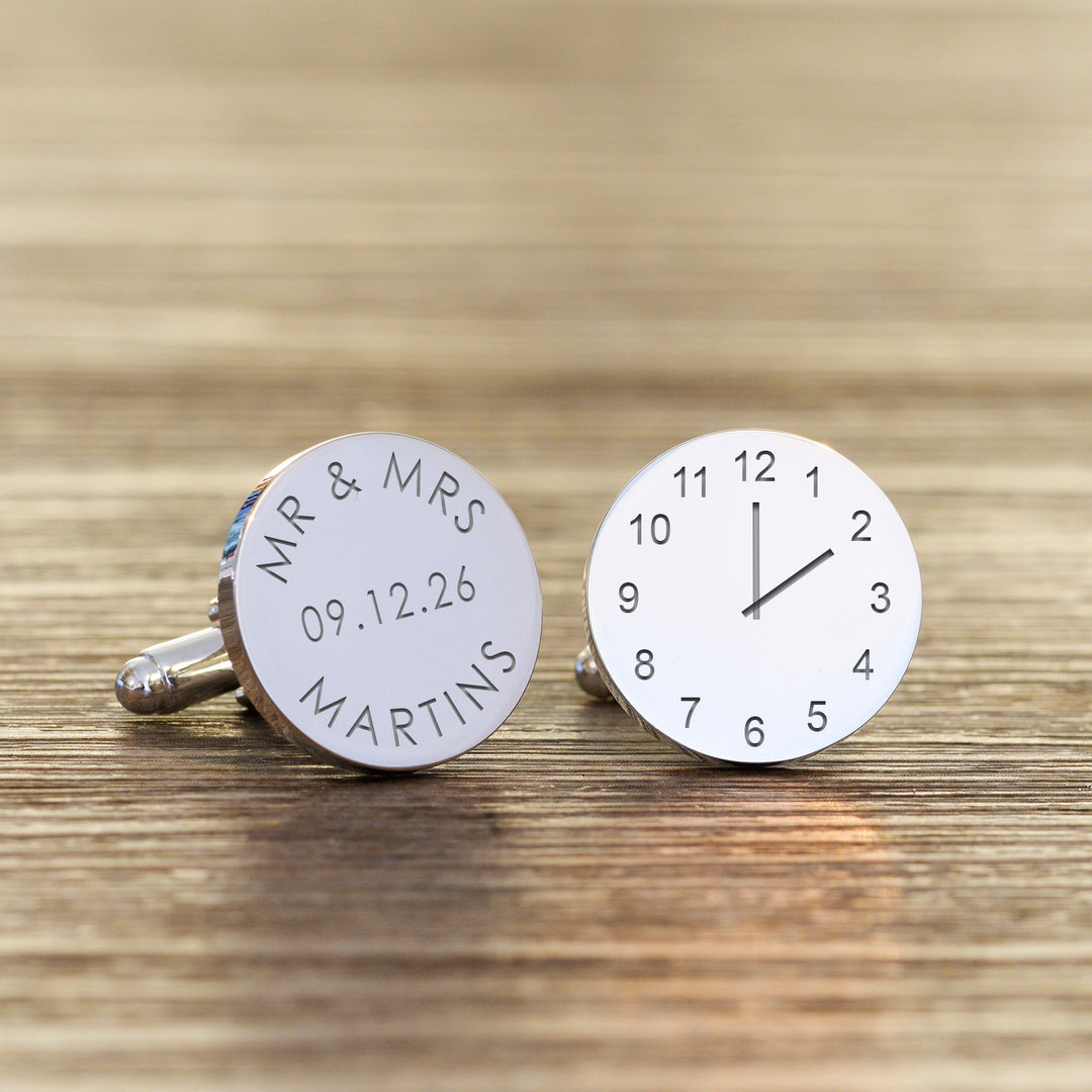 Personalised Mr &amp; Mrs Special Time Cufflinks - Silver Finish
