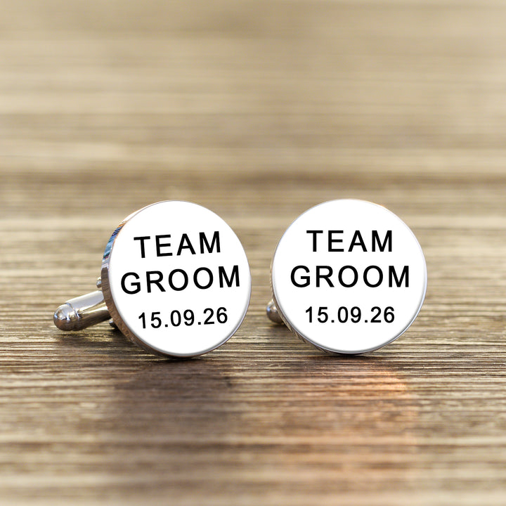 Personalised Team Groom Cufflinks with Date in Black or White