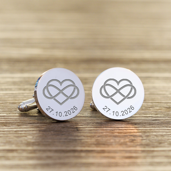 Personalised Heart Infinity Wedding Date Cufflinks