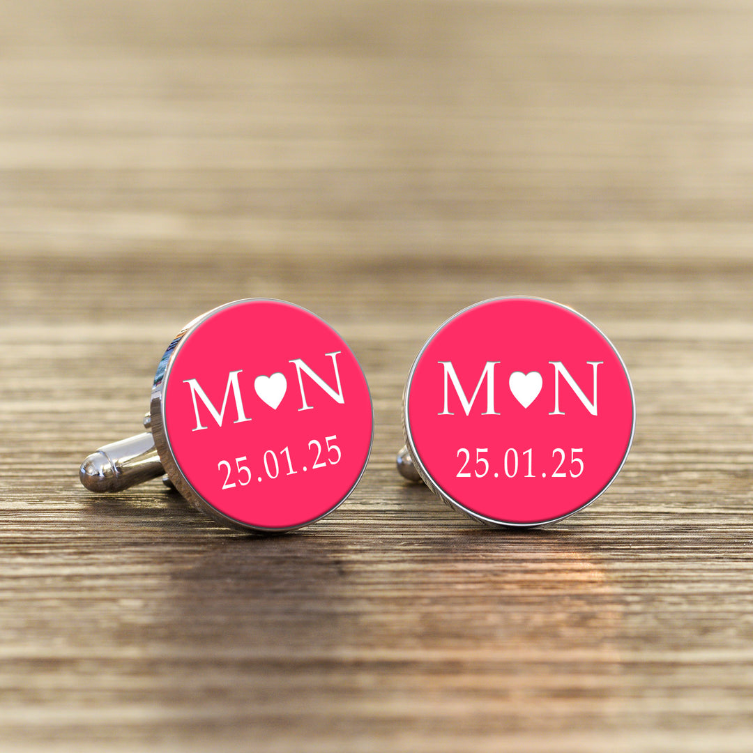Personalised Coloured Initial and Date Round Cufflinks