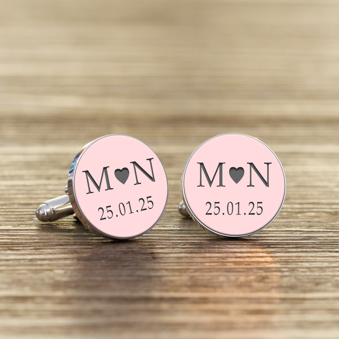 Personalised Coloured Initial and Date Round Cufflinks