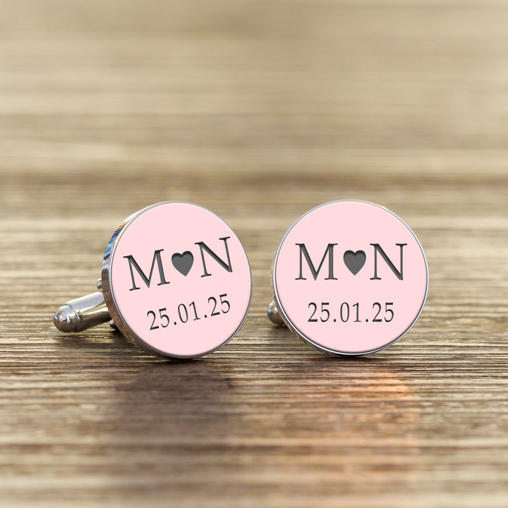 Personalised Coloured Initial and Date Round Cufflinks