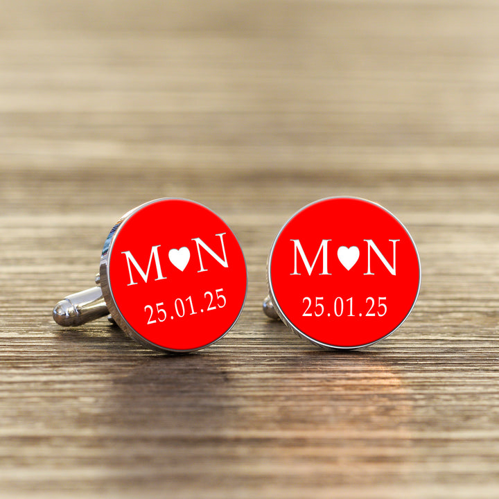 Personalised Coloured Initial and Date Round Cufflinks