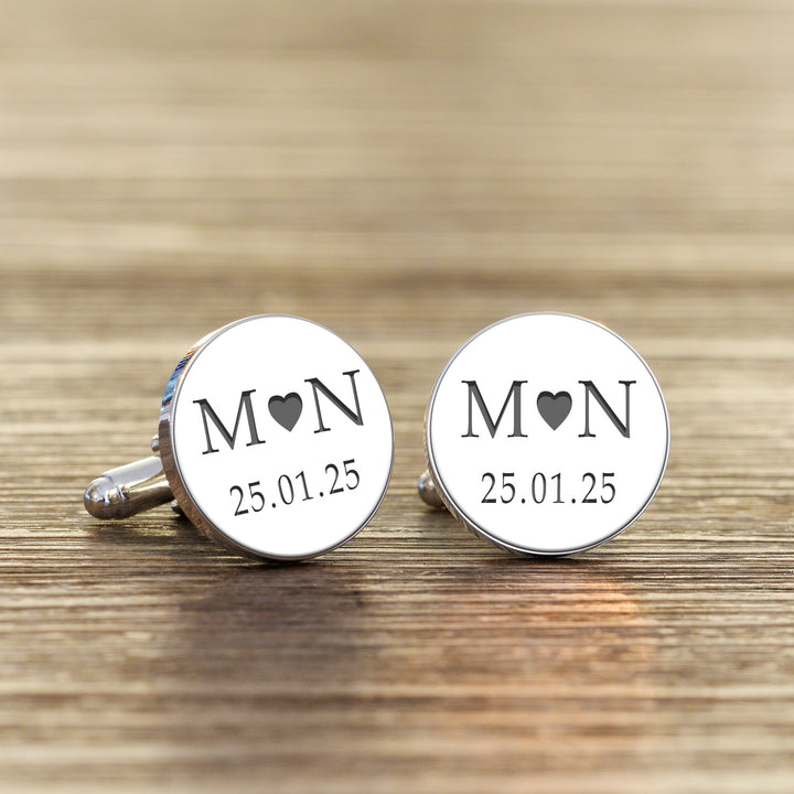 Personalised Coloured Initial and Date Round Cufflinks
