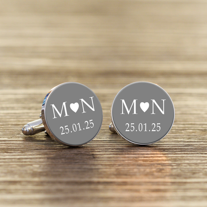 Personalised Coloured Initial and Date Round Cufflinks