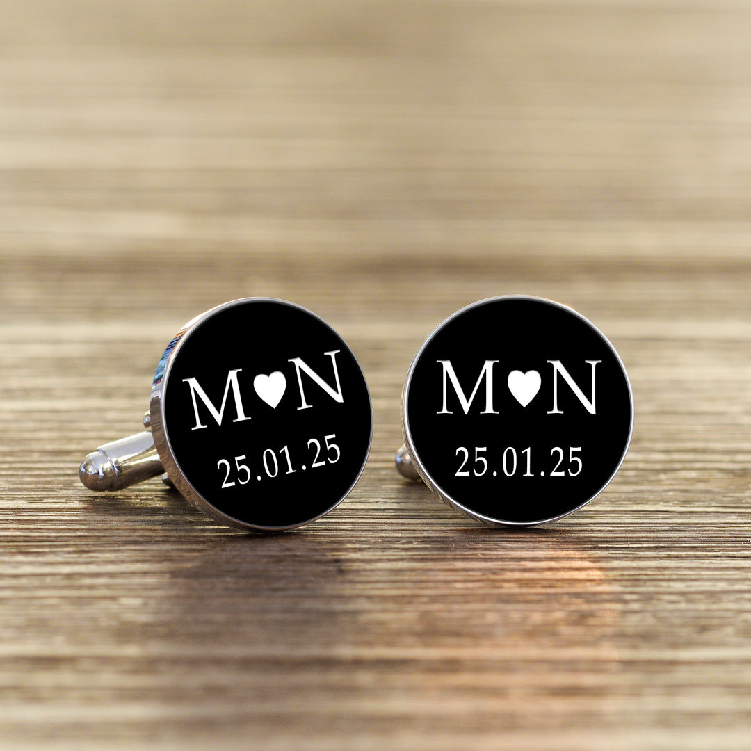 Personalised Coloured Initial and Date Round Cufflinks