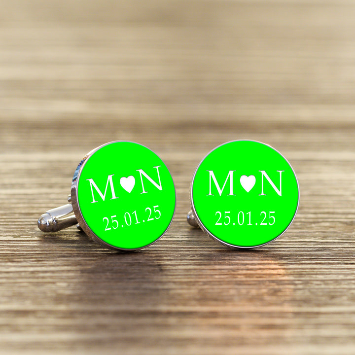 Personalised Coloured Initial and Date Round Cufflinks