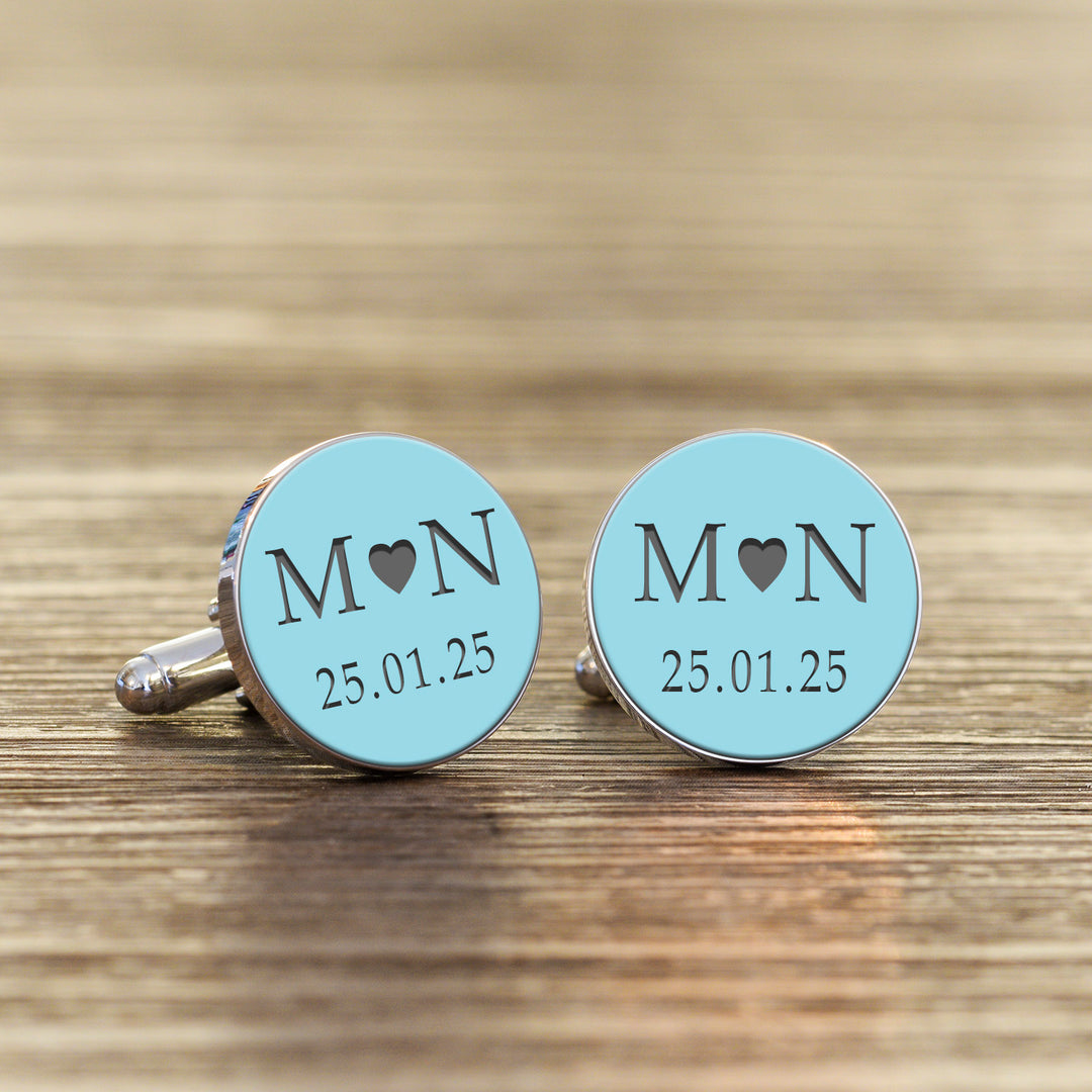 Personalised Coloured Initial and Date Round Cufflinks