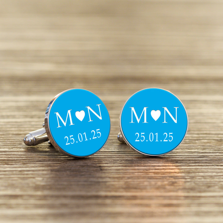 Personalised Coloured Initial and Date Round Cufflinks