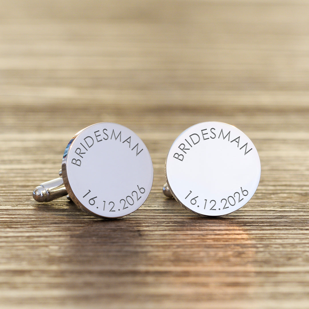 Personalised Bridesman Silver Finish Cufflinks with Date