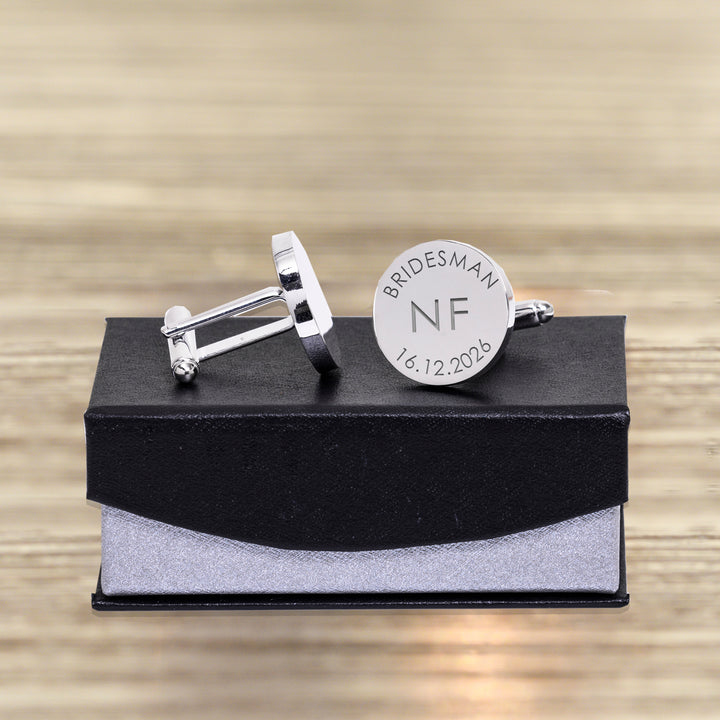Personalised Bridesman Cufflinks with Initials and Date