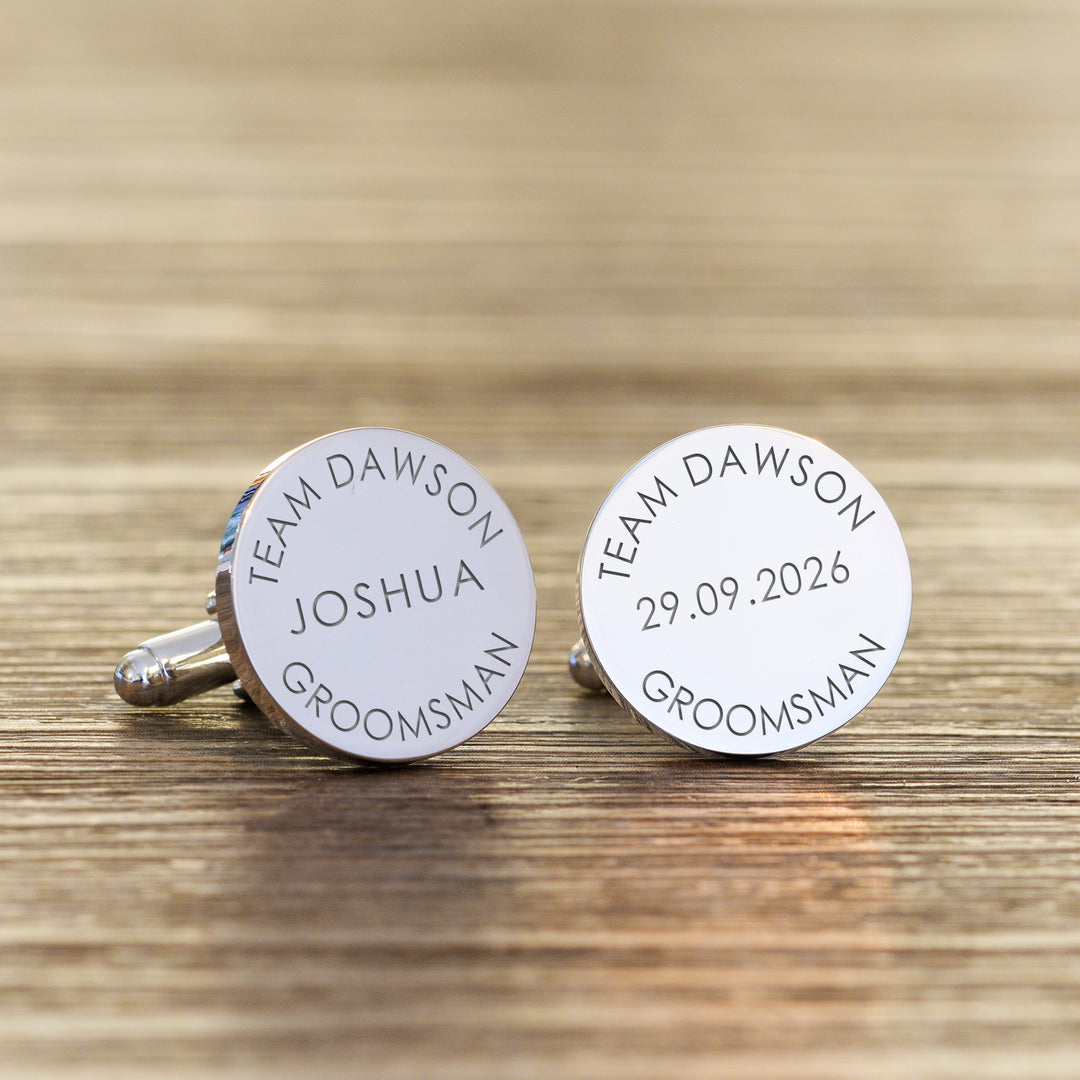 Personalised Wedding Party Role Cufflinks in Silver Finish