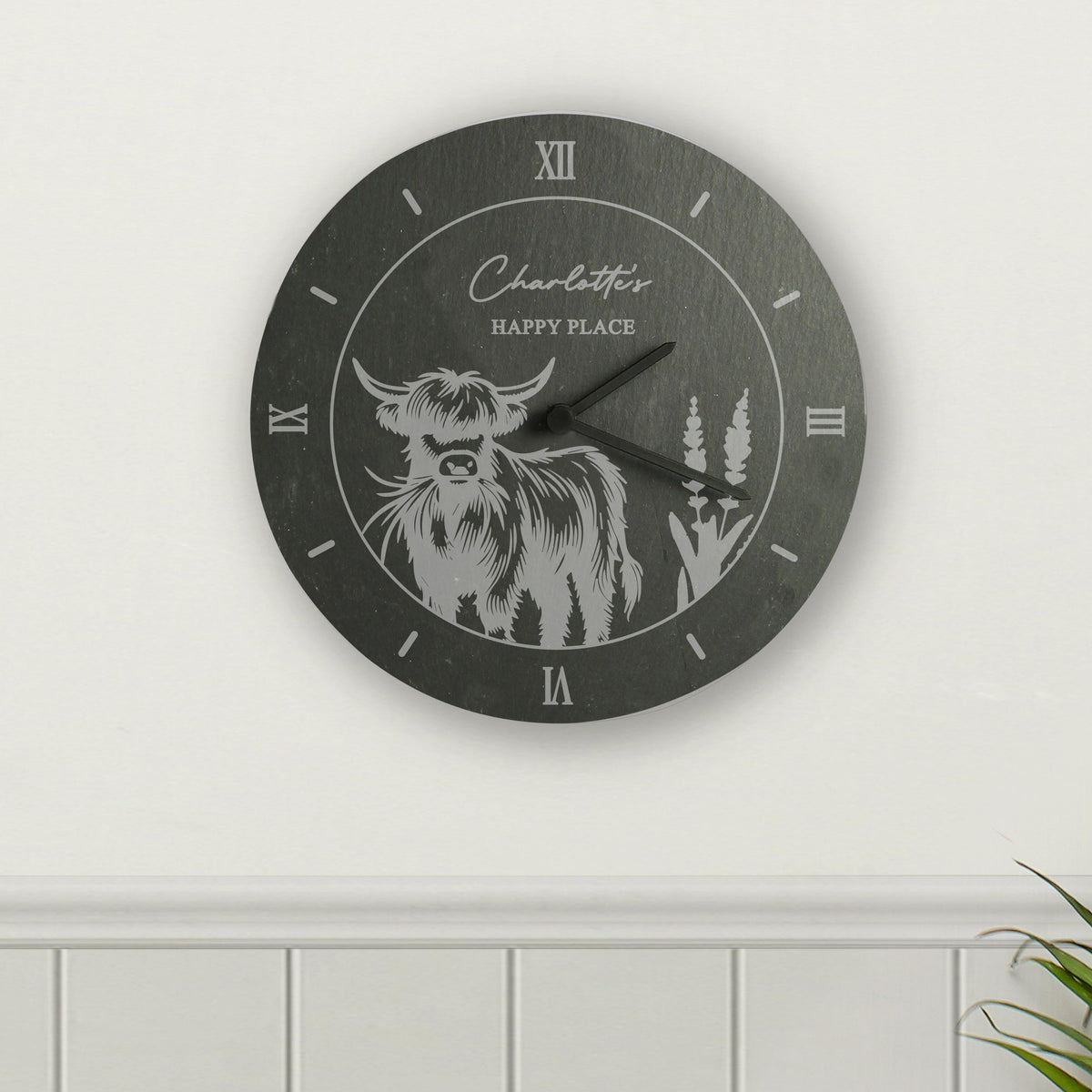 Personalised Highland Cow Slate Clock – alternative view