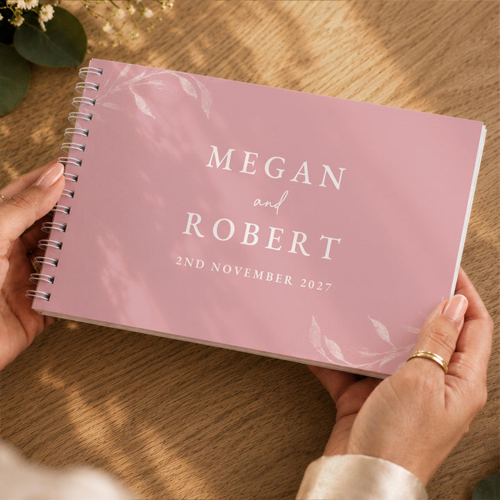 Personalised Botanical Soft Pink Wedding Guest Book, The Personal Shop, personalised gifts