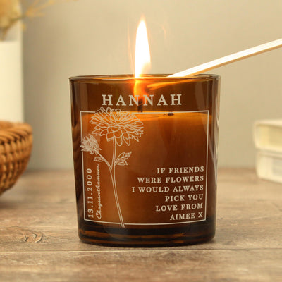 Personalised November Birth Flower Amber Glass Candle