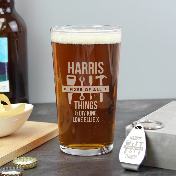 Personalised Fixer of All Things Pint Glass &amp; Bottle Opener – alternative view