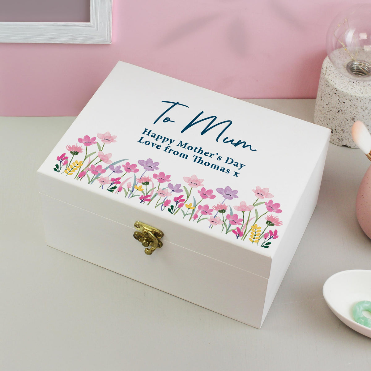 Personalised Floral Wooden Keepsake Box – alternative view