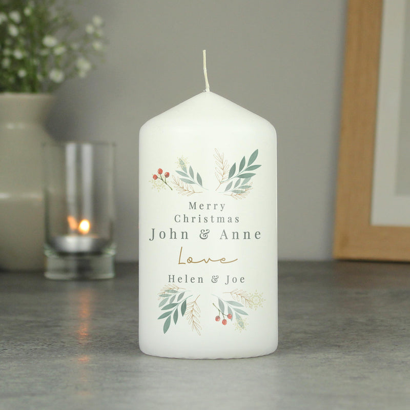 Personalised Christmas Foliage Pillar Candle