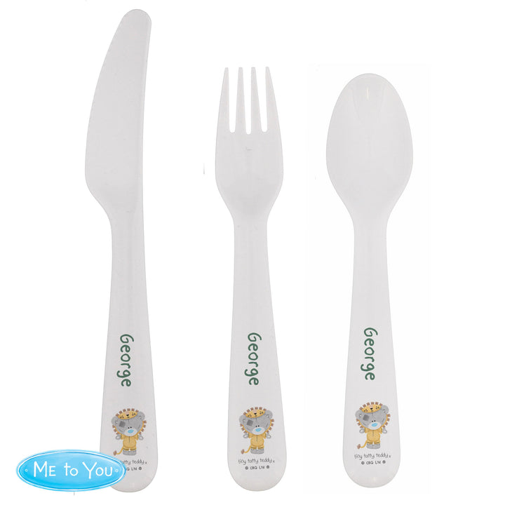 Personalised Tiny Tatty Teddy Jungle Animals Plastic 3 Piece Cutlery Set – alternative view