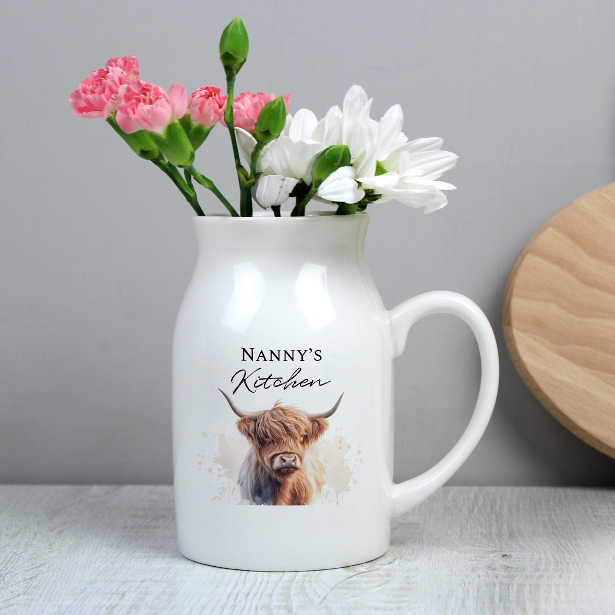 Personalised Highland Cow Flower Jug Vase, The Personal Shop, personalised gifts