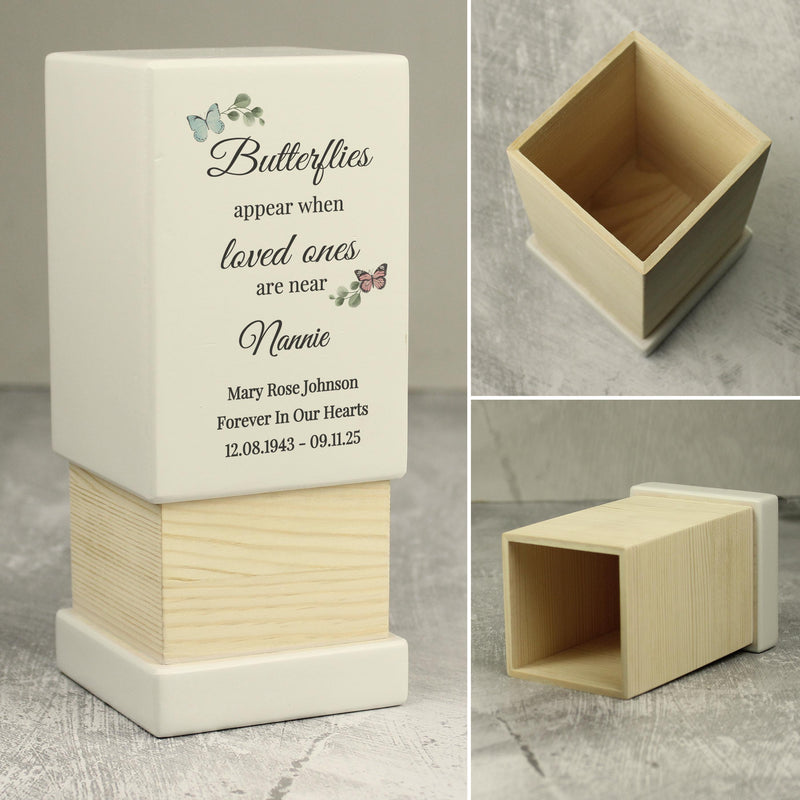 Personalised Butterflies Appear Small Wooden Urn