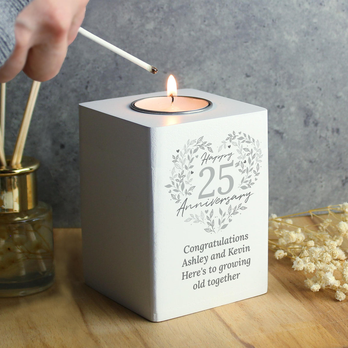 Personalised 25th Silver Wedding Anniversary Tea Light Holder, The Personal Shop, personalised gifts