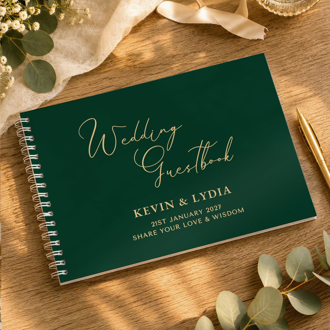 Personalised Dark Green Wedding Guest Book, The Personal Shop, personalised gifts