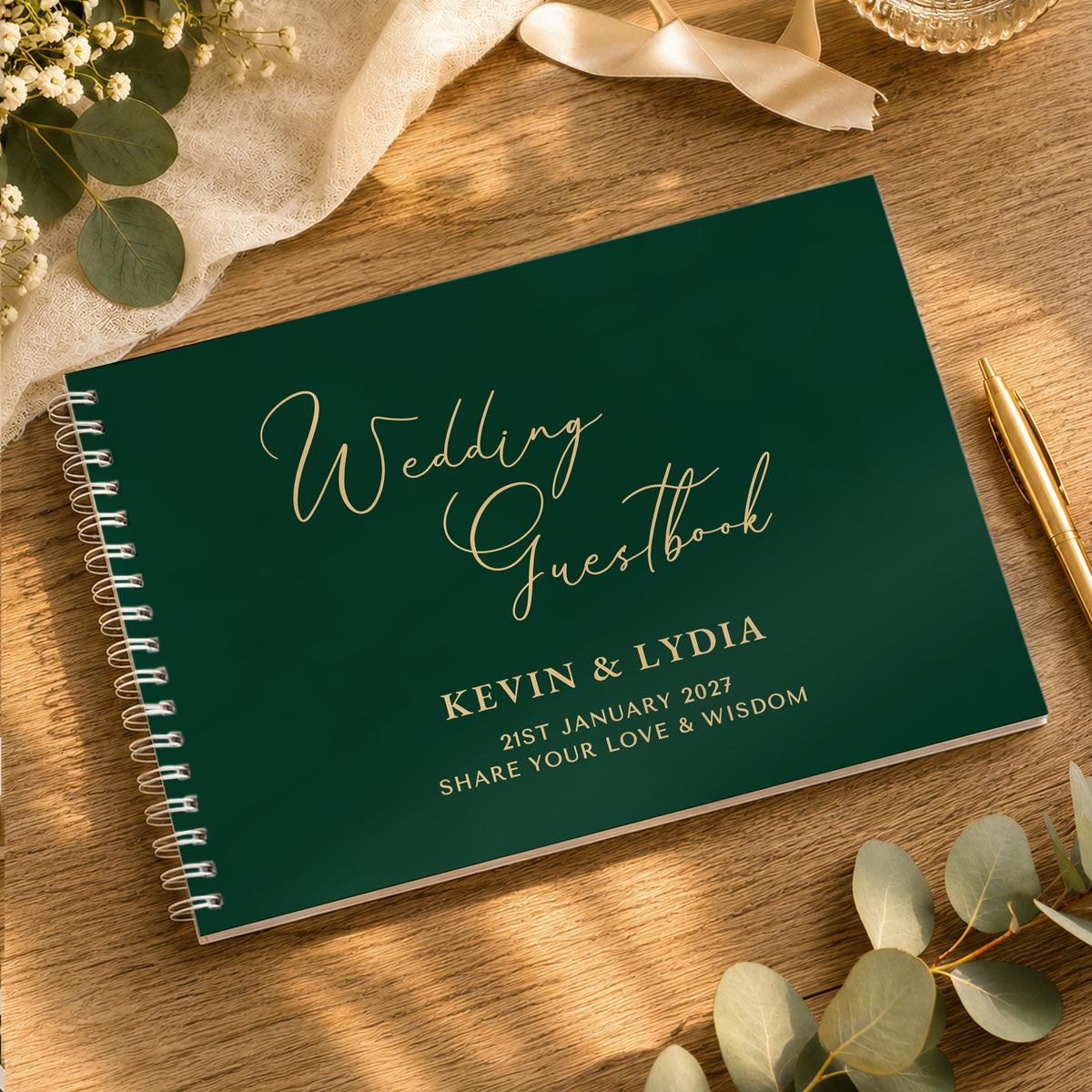 Personalised Dark Green Wedding Guest Book, The Personal Shop, personalised gifts