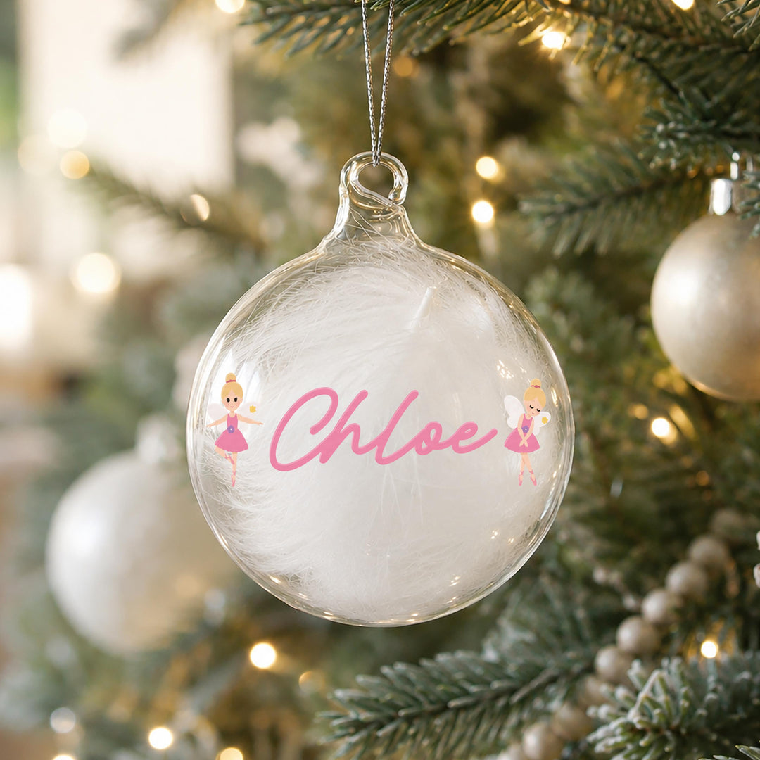 Personalised Fairy White Feather Christmas Bauble, The Personal Shop, personalised gifts