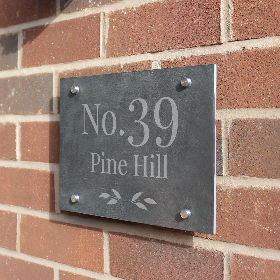 Personalised Leaf Slate House Sign – alternative view