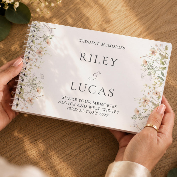 Personalised Peach Wild Flowers Wedding Guest Book, The Personal Shop, personalised gifts