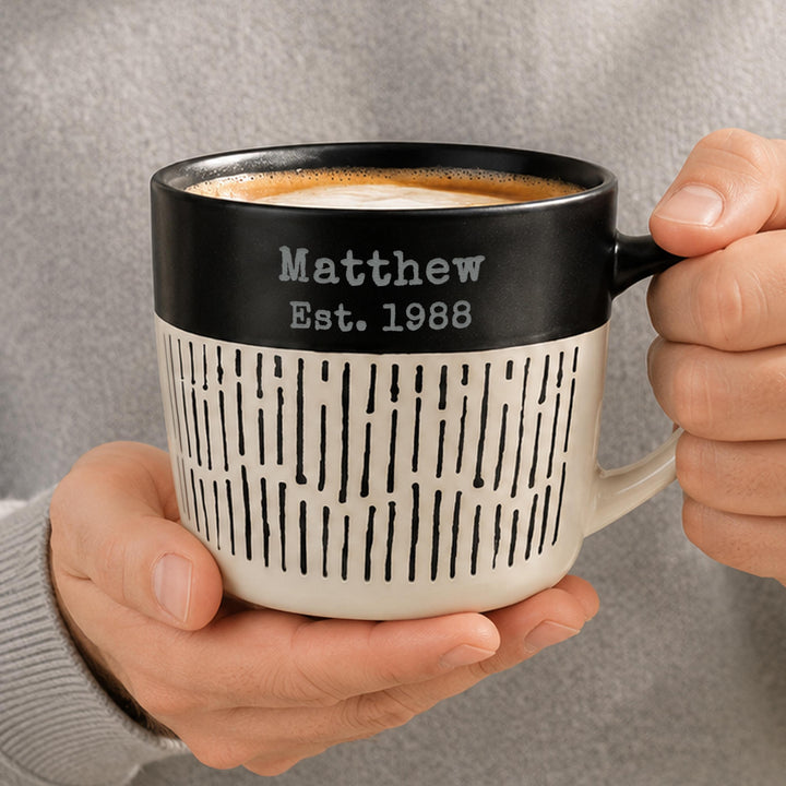 Personalised Message Black Dipped Dash Ceramic Mug, The Personal Shop, personalised gifts