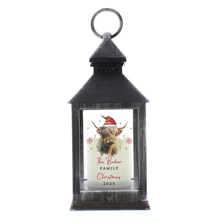 Personalised Highland Cow Christmas LED Lantern – alternative view
