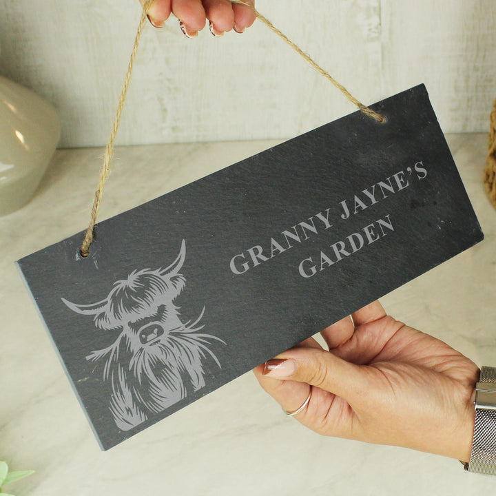 Personalised Highland Cow Slate Sign – alternative view