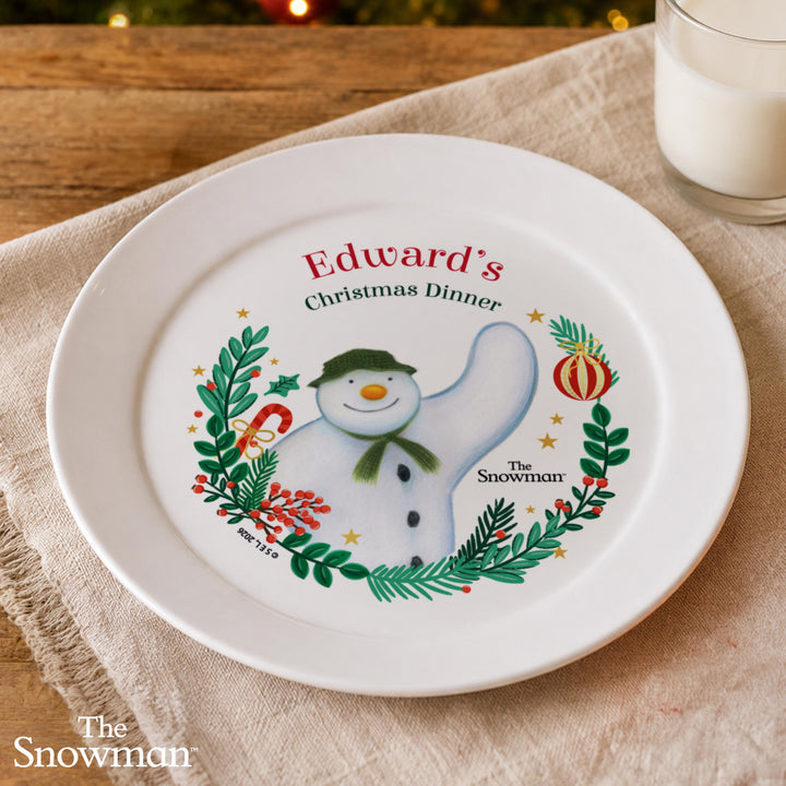 Personalised Plastic Dinner Plate with Message – The Snowman