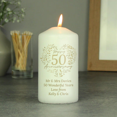 Personalised 50th Golden Wedding Anniversary Pillar Candle