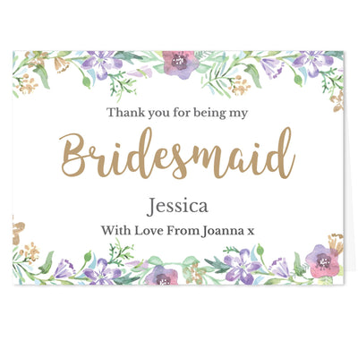 Personalised Bridesmaid 'Floral Watercolour Wedding' Card