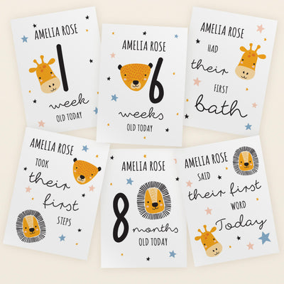 Personalised Animals Baby Milestone Cards